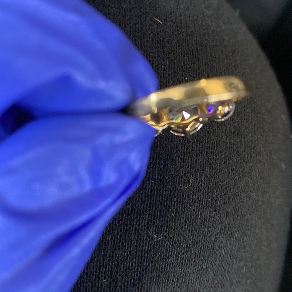 Two Tone 3 Stone Cubic Zirconia Crystal Ring - Picture 9 of 11